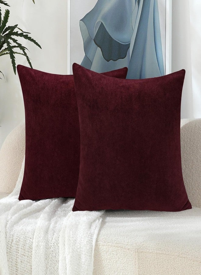 Jeneoo Burgundy Decorative Jacquard Throw Pillow Covers Soft Chenille Comfy Square Couch Cushion Cases Decor (Set of 2, 18 x 18 Inches) - Image 2