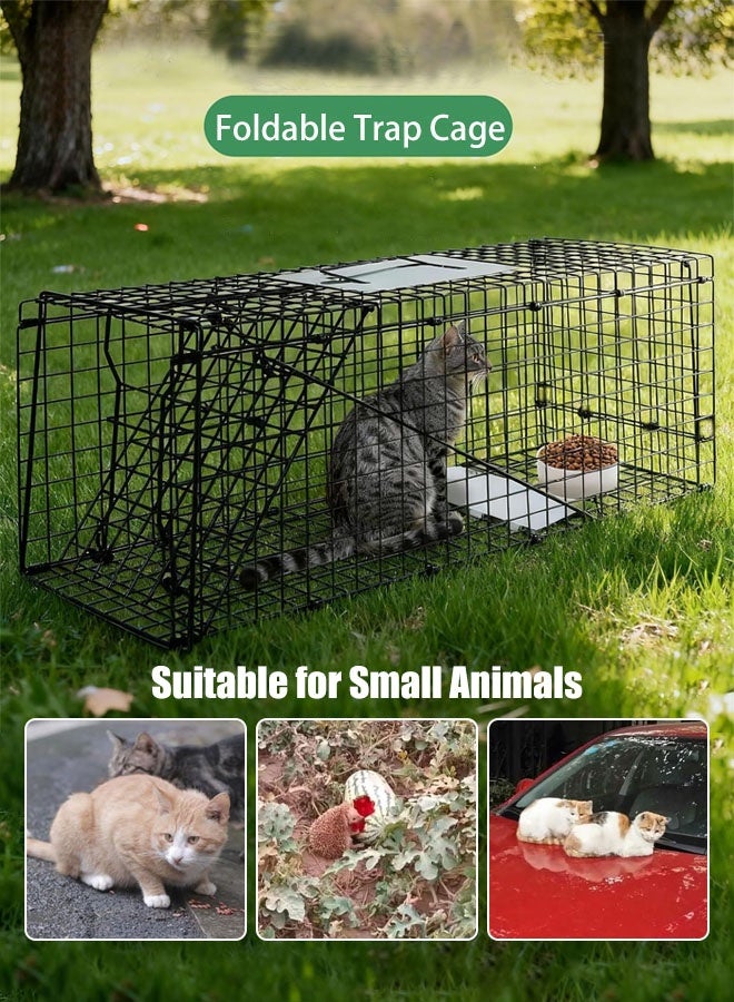Hanayo Live Animal Cage Trap Large Double Doors Humane Rescue and Release Collapsible Cage Durable Trap Cage for Stray Cats Puppies Bobcats Beavers Groundhogs 65*23*26 CM(Black) - Image 3