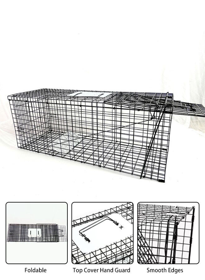 Hanayo Live Animal Cage Trap Large Double Doors Humane Rescue and Release Collapsible Cage Durable Trap Cage for Stray Cats Puppies Bobcats Beavers Groundhogs 65*23*26 CM(Black) - Image 5