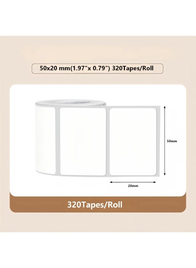Thermal Label Paper for Thermal Label Printers, Waterproof & Oil-Proof Labeling Tape for Home, Office & Small Business Barcode Printing, 320 Labels/Roll (50×20mm White) - Image 2