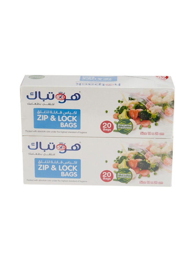 Hotpack Zipper Lock Bags 20 bags of 18 x 21cm + 20 bags of 18x21cm,  TWIN PACK - Image 2