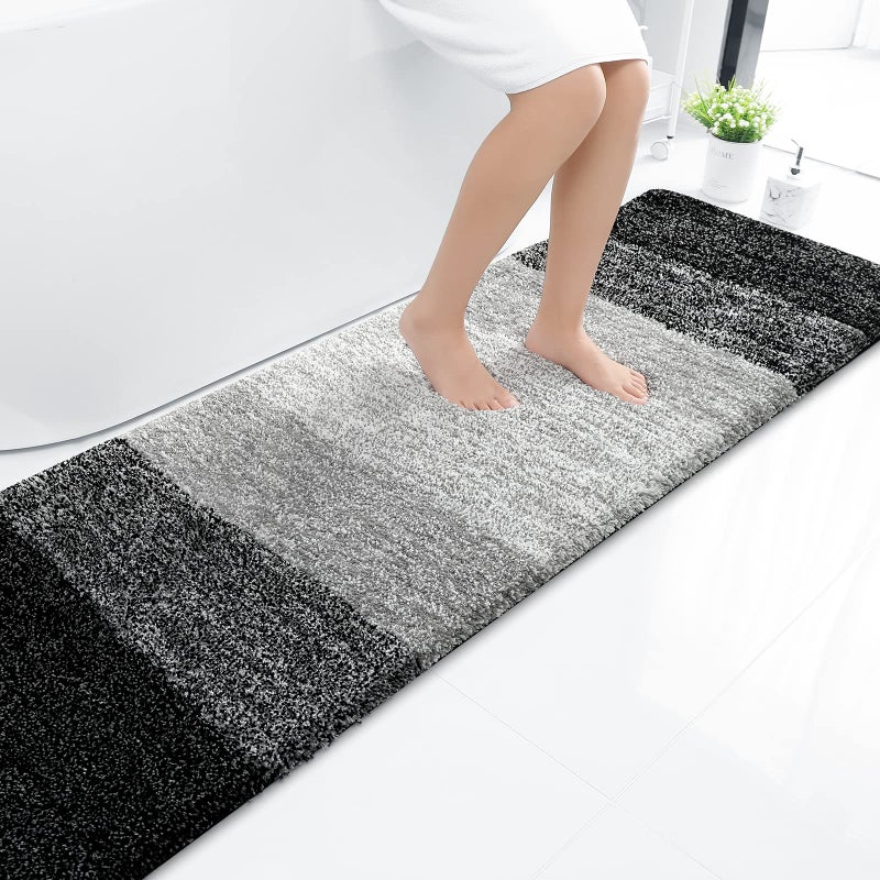 OLANLY Luxury Bathroom Rug Mat  Extra Soft and Absorbent Microfiber Bath Rugs  Non-Slip Plush Shaggy Bath Carpet Runner  Machine Wash Dry  Bath Mats for Bathroom Floor  Tub and Shower  24x70  Black - Image 1