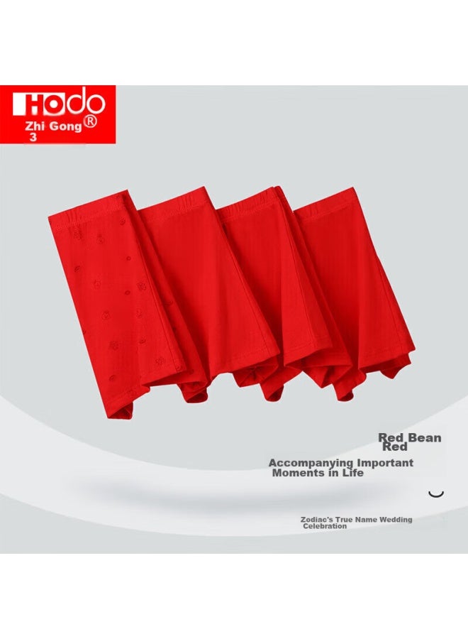Hongdou Men's Underwear, Pure Cotton, Antibacterial, Bright Red, Zodiac Year, Mid-rise Boxer Briefs, 4-pack, Hongyun 170 - Image 2