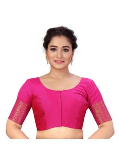 Studio Shringaar Studio Shringaar Women's Readymade Brocade Saree Blouse with Kanjivaram Border Elbow Length Sleeves(Pink, 40)  - Image 1