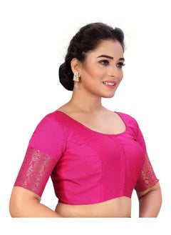 Studio Shringaar Studio Shringaar Women's Readymade Brocade Saree Blouse with Kanjivaram Border Elbow Length Sleeves(Pink, 40)  - Image 2