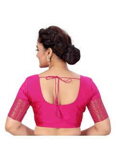Studio Shringaar Studio Shringaar Women's Readymade Brocade Saree Blouse with Kanjivaram Border Elbow Length Sleeves(Pink, 40)  - Image 3