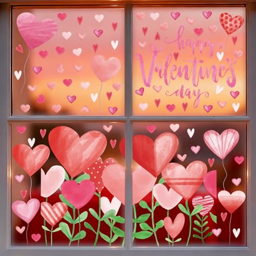 Pedel Valentines Day Window Clings, 186Pcs Watercolor Heart Vinyl Window Sticker Decals for Valentines Party Galentines Anniversary Windows Decorations - Image 4