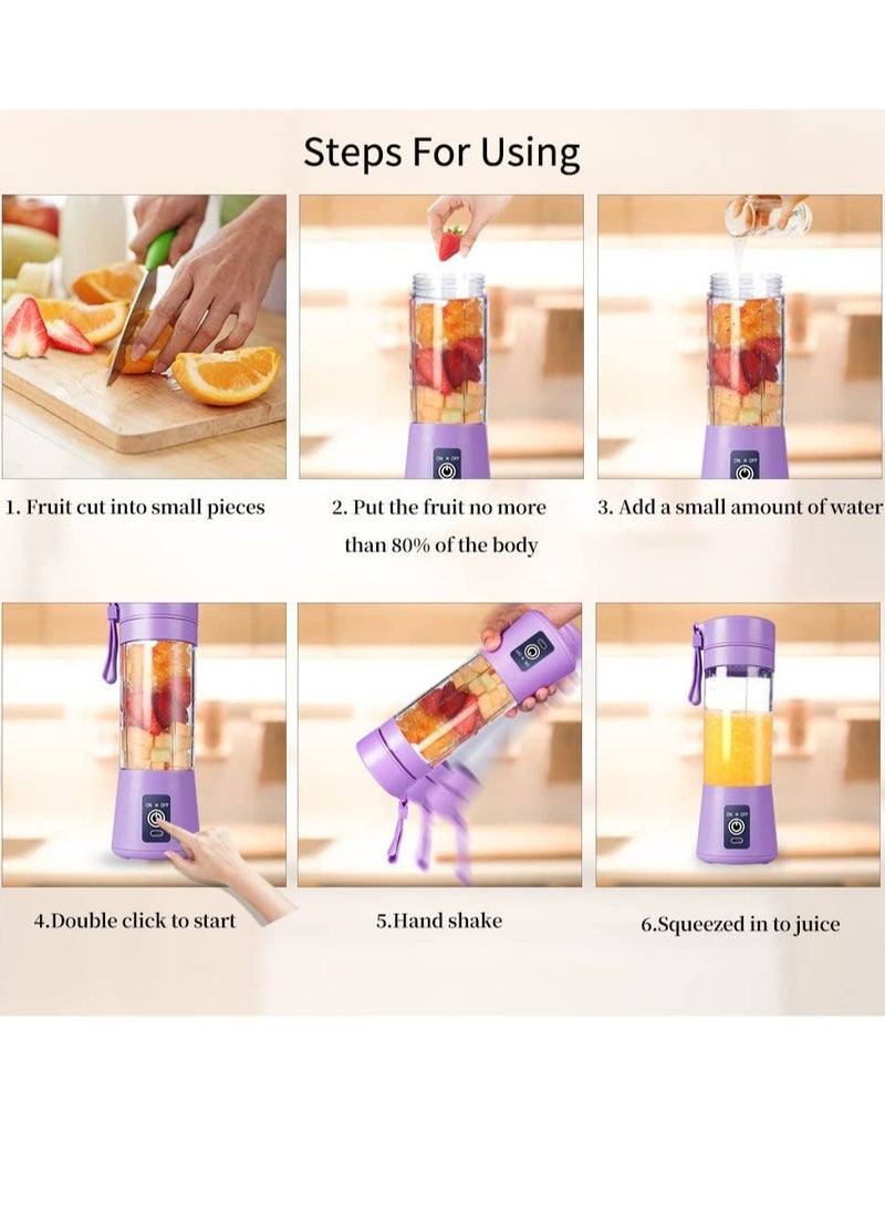 ELTRAZONE Portable Blender Cup,Electric USB Juicer Blender,Mini For Shakes and Smoothies, Juice,380ml, Six Blades Great Mixing,Light purple - Image 5
