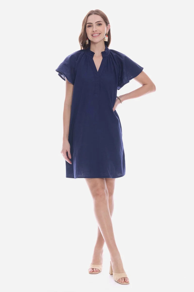 فيرجيو Solid Cotton Butterfly Sleeve Mini for Women