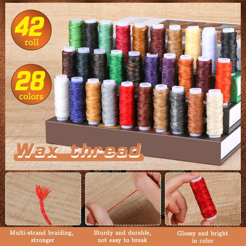 BUTUZE Sewing Kit, Leather Sewing Kit, Upholstery Repair Kit, Leather Sewing Tools with Large-Eye Stitching Needles, Waxed Thread, Leather Stitching Kit for DIY Leather Craft - Image 3
