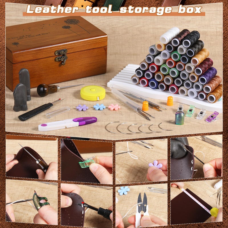 BUTUZE Sewing Kit, Leather Sewing Kit, Upholstery Repair Kit, Leather Sewing Tools with Large-Eye Stitching Needles, Waxed Thread, Leather Stitching Kit for DIY Leather Craft - Image 5