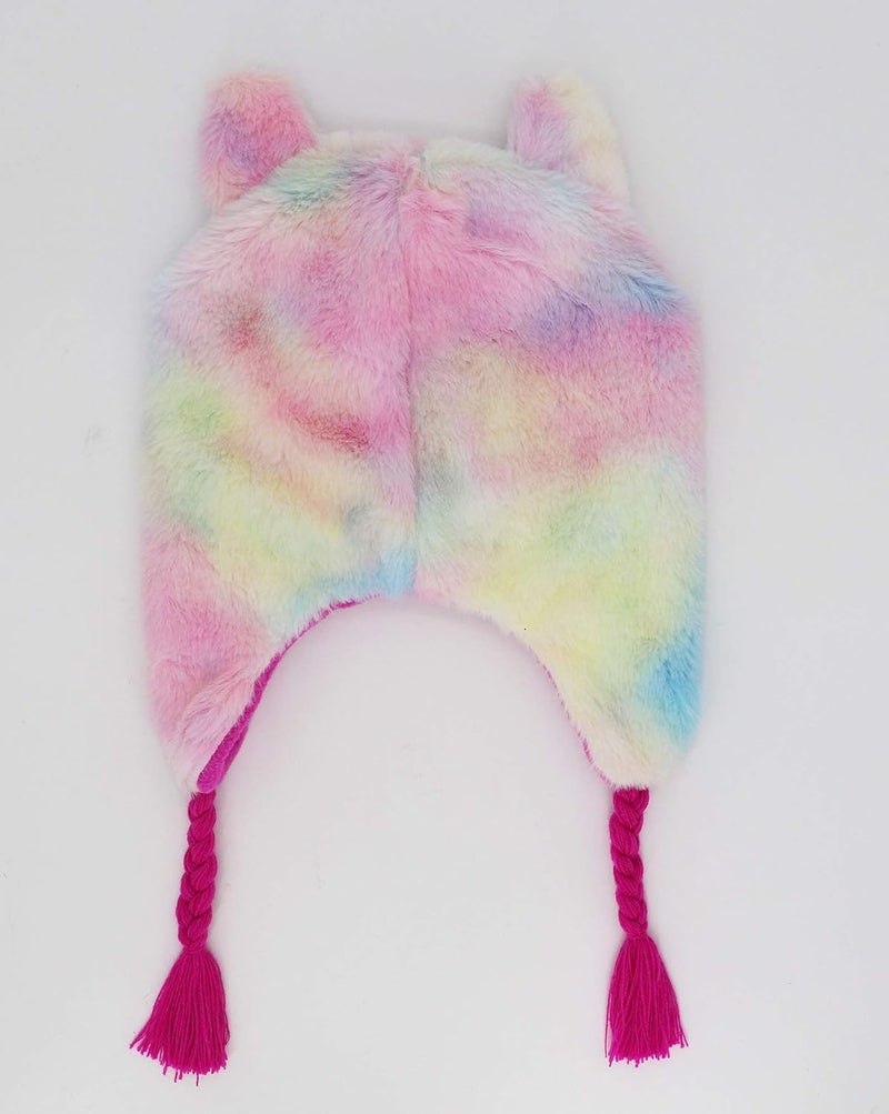Newfancy Kids Little Girls Unicorn Beanie Winter Hat Rainbow Faux Fur Plush Fleece Lined Earflap Cap - Image 4