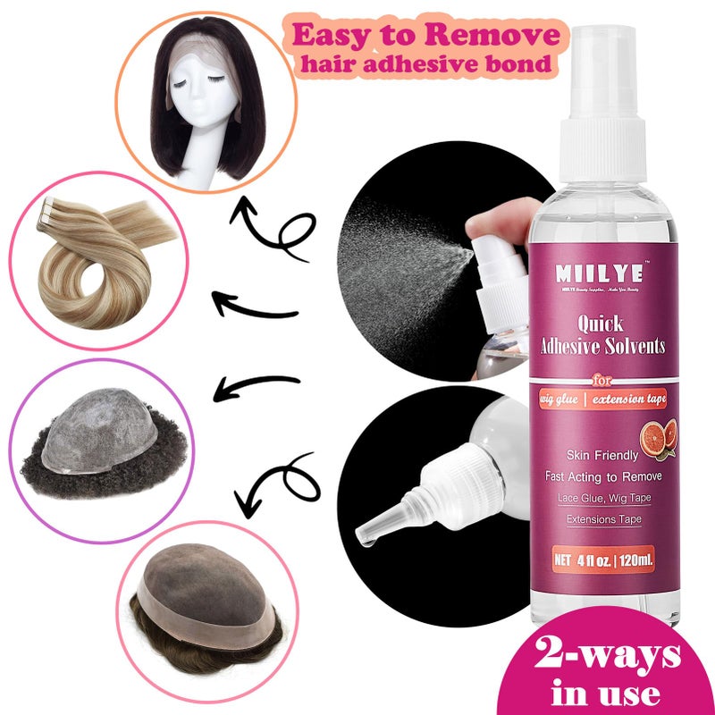 MIILYE Tape in Extension Remover Spray 4OZ/120ml, Tape in Remover Lace Wig Glue Remover Fast Removes Double Sided Hair Extensions Tape & Hair Glue Residue| Gentle on Skin| No Greasy| Easy to Clean - Image 3