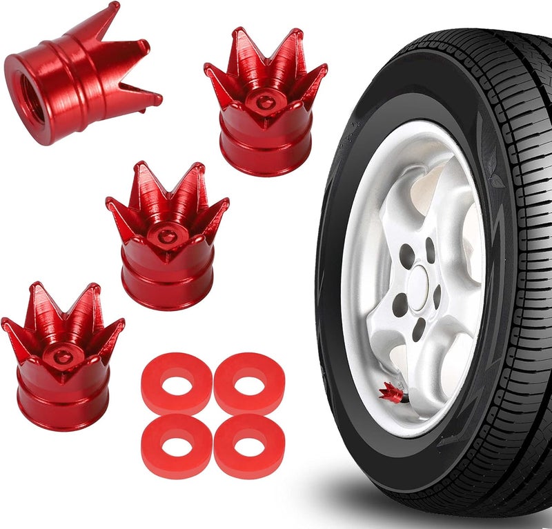 TOMALL Crown Tire Valve Stem Caps - 4pcs Red - Image 1