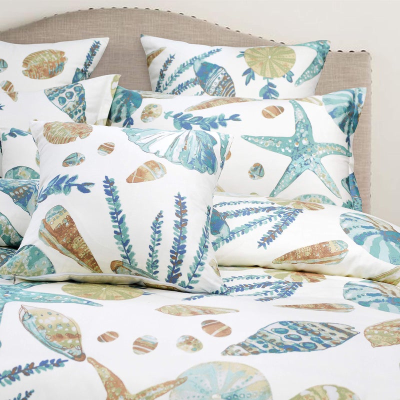 FADFAY Duvet Cover Set Beach Themed Bedding Sets 100% Cotton Super Soft Coastal Bedding White Teal Seashells and Starfish Nautical Bedding with Hidden Zipper Closure 3 Pieces King/Cal King Size - Image 2