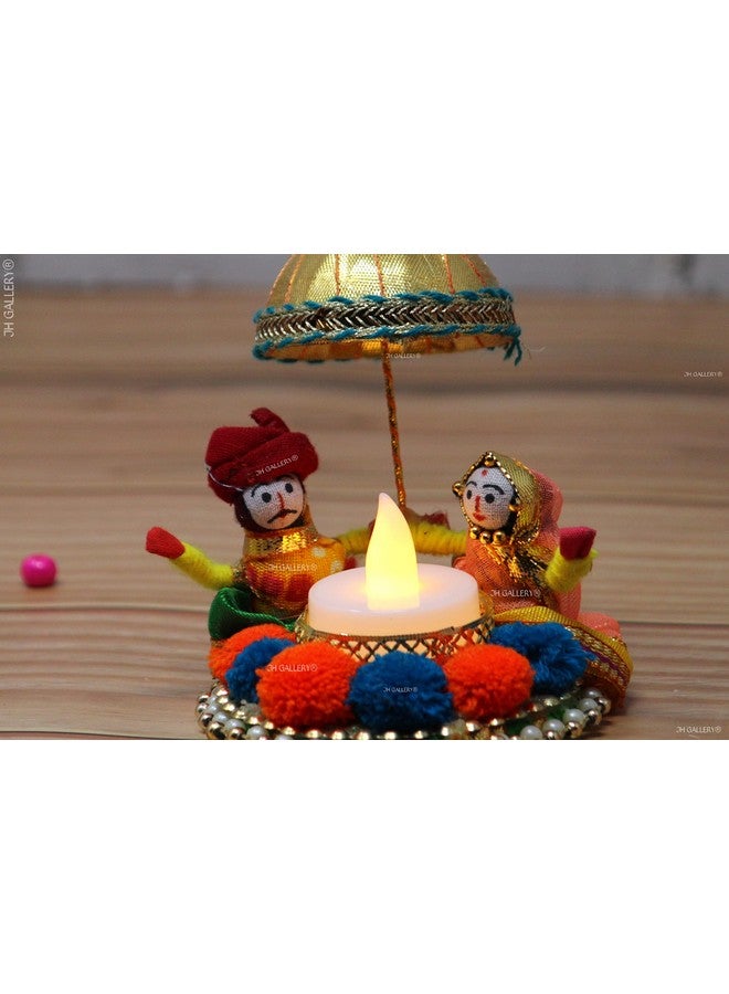JH Gallery Recycled Material Rajasthani Raja Rani Puppet/Dolls Decorative Tealight Candle Holder (Pack of 2) - Image 2