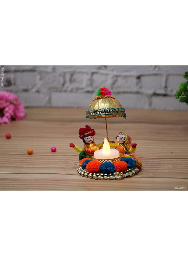 JH Gallery Recycled Material Rajasthani Raja Rani Puppet/Dolls Decorative Tealight Candle Holder (Pack of 2) - Image 3