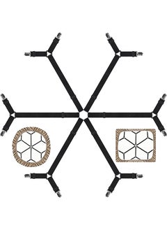 HY Bed Sheet Holder Straps Adjustable Premium Fitted Suspenders with 6 Way Cross Elastic Bands and Corner Clips for Bedding Mattress Fasteners (Black)  - Image 1