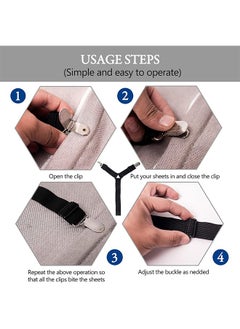 HY Bed Sheet Holder Straps Adjustable Premium Fitted Suspenders with 6 Way Cross Elastic Bands and Corner Clips for Bedding Mattress Fasteners (Black)  - Image 3