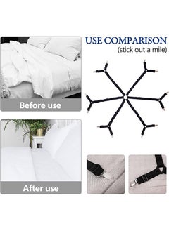 HY Bed Sheet Holder Straps Adjustable Premium Fitted Suspenders with 6 Way Cross Elastic Bands and Corner Clips for Bedding Mattress Fasteners (Black)  - Image 2