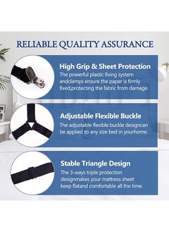 HY Bed Sheet Holder Straps Adjustable Premium Fitted Suspenders with 6 Way Cross Elastic Bands and Corner Clips for Bedding Mattress Fasteners (Black)  - Image 5