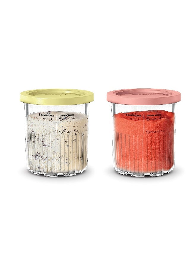 Ninja Ninja Creami Deluxe Pints 2 Pack Compatible with NC500 Series Creami Deluxe Ice Cream Makers Genuine Ninja Pint BPAFree Dishwasher Safe Color Lids 1 Pint Each ClearCoralYellow XSKPNTLD2  - Image 1
