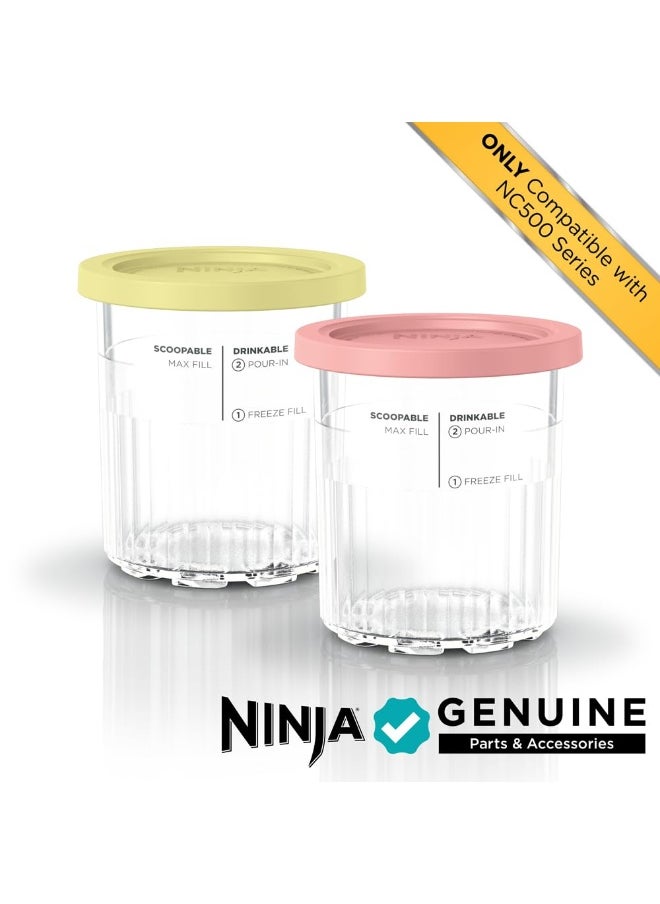Ninja Ninja Creami Deluxe Pints 2 Pack Compatible with NC500 Series Creami Deluxe Ice Cream Makers Genuine Ninja Pint BPAFree Dishwasher Safe Color Lids 1 Pint Each ClearCoralYellow XSKPNTLD2  - Image 2