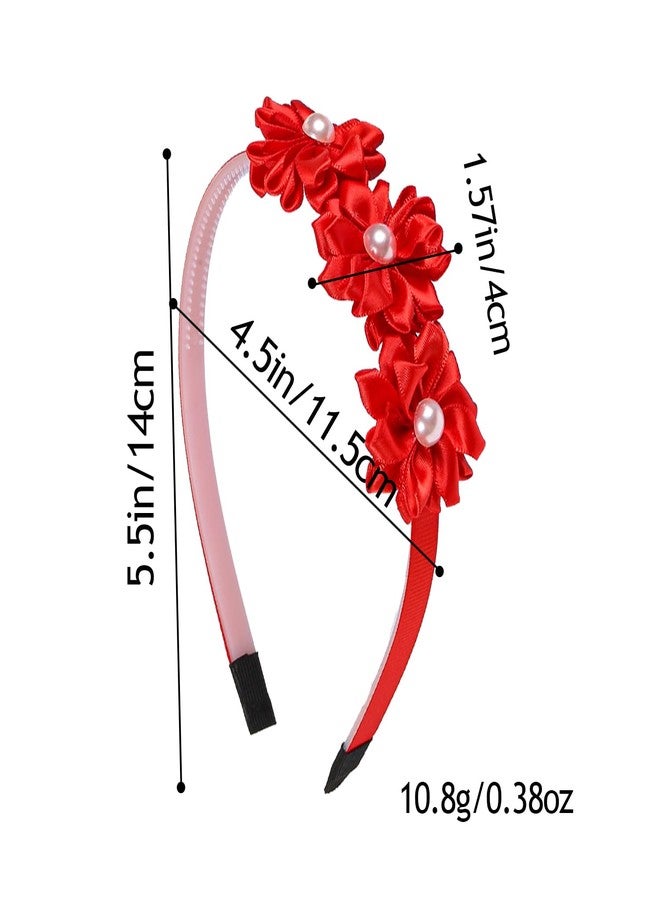 شيما أطواق شعر زيما مزينة باللؤلؤ والزهور للبنات، أطواق شعر من الساتان مزينة بالزهور، ألوان متعددة، عبوة من 10 قطع - Image 3