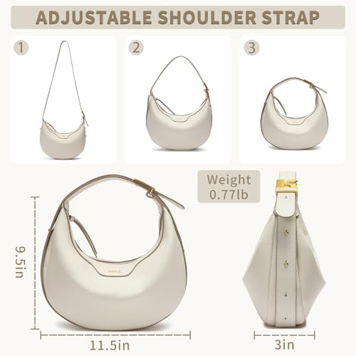 Keyli Crescent Shoulder Bag for Women Crossbody Purse Waterproof Leather Handbags Clutch Designer Tote Bags with Adjustable Strap Beige Cream - Image 2
