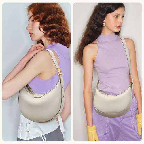 Keyli Crescent Shoulder Bag for Women Crossbody Purse Waterproof Leather Handbags Clutch Designer Tote Bags with Adjustable Strap Beige Cream - Image 5