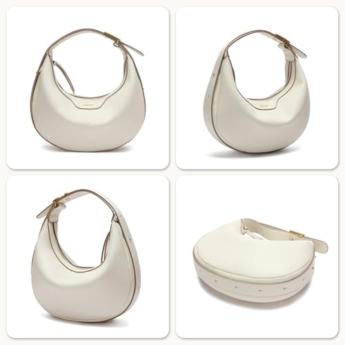 Keyli Crescent Shoulder Bag for Women Crossbody Purse Waterproof Leather Handbags Clutch Designer Tote Bags with Adjustable Strap Beige Cream - Image 3