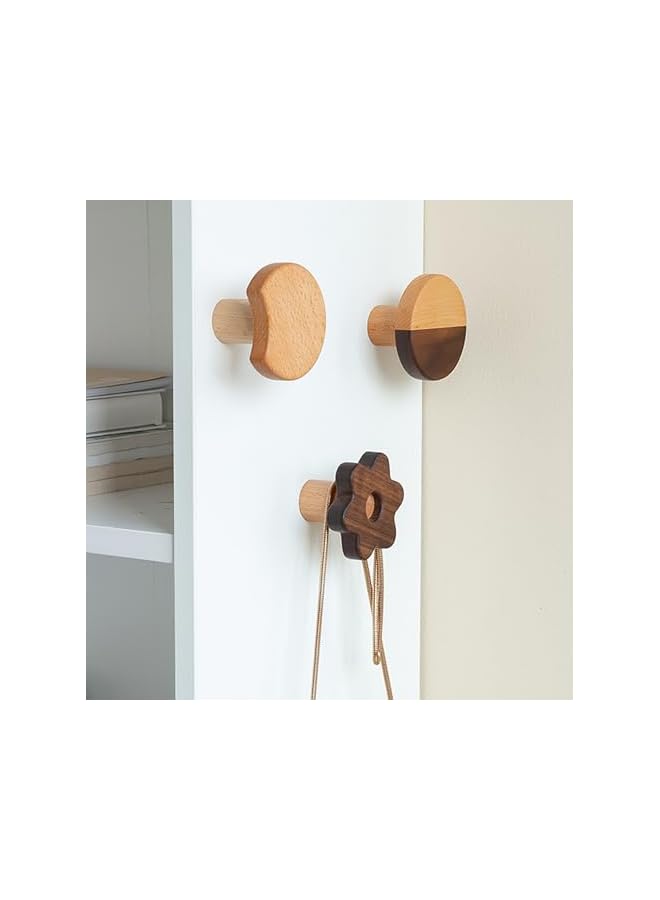 S-TOP Wooden cute Wall Hooks and Drawer Pulls, Decorative Wood Cabinet Knobs and Coat Hooks for Kids Bedroom and Nursery, Cute modern Hooks for Wardrobe, Backpack,Baby Room Decor,6 pcs - Image 4