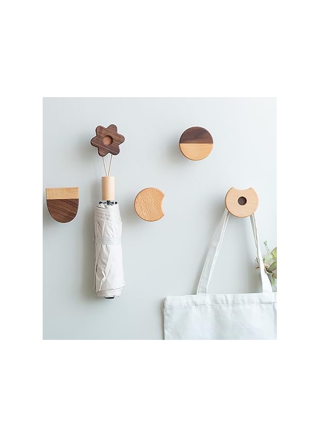 S-TOP Wooden cute Wall Hooks and Drawer Pulls, Decorative Wood Cabinet Knobs and Coat Hooks for Kids Bedroom and Nursery, Cute modern Hooks for Wardrobe, Backpack,Baby Room Decor,6 pcs - Image 3