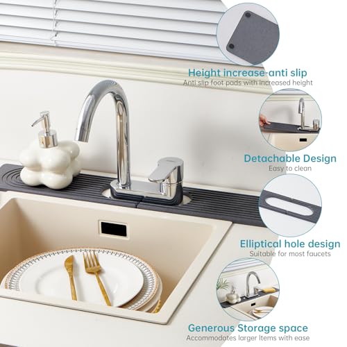 Fatilin Stone Faucet Mat for Kitchen Sink with Oval Hole – 23.6" × 3.9" Diatomite Drying Stone Mat & Sink Protector, Quick-Dry Splash Guard Water-Absorbing Tray for Bathroom Counter（Dark Gray.23.6" x 3.9"） - Image 4