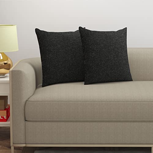 Yellow Weaves Jute Texture 250 TC Cushion Covers, 16 X 16 Inches, Black, Set Of 2 - Image 1