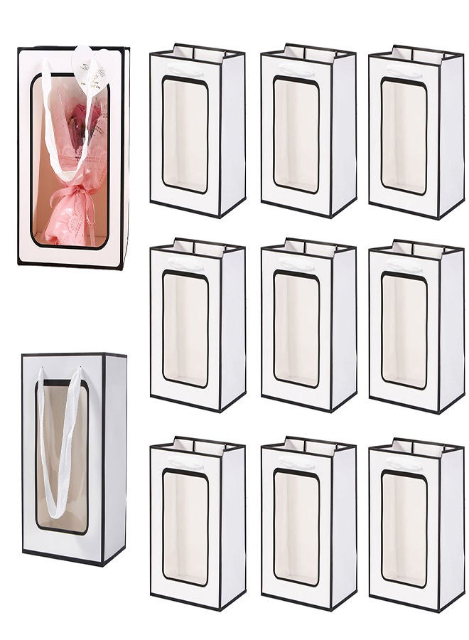 SYOSI Clear Gift Bag With Window 10 Pcs Transparent Bouquet Gift Bags With Handle for Bridal Showers Festivals Parties 25*18*35cm Flower Bouquet Bags Kraft Paper Exquisite Goods Bags for Gifts - Image 2