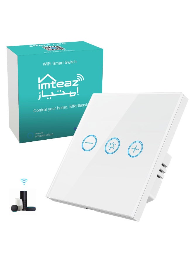 Imteaz Smart Dimmer Switch, Smart WiFi Light Switch with Glass Panel, 1 Gang & 1 Way, Neutral Wire Required, Compatible with Google Home, Touch & App Remote Control, Timing Function & Voice Control (White) - Image 1