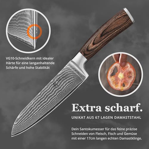 Wakoli EDIB Damascus Santoku Knife – 6.7-Inch Japanese Style Kitchen Knife | Genuine 67-Layer Damascus Steel Blade with VG10 Core | Ergonomic Pakkawood Handle | Professional Cooking Knife in Gift Box - Image 3