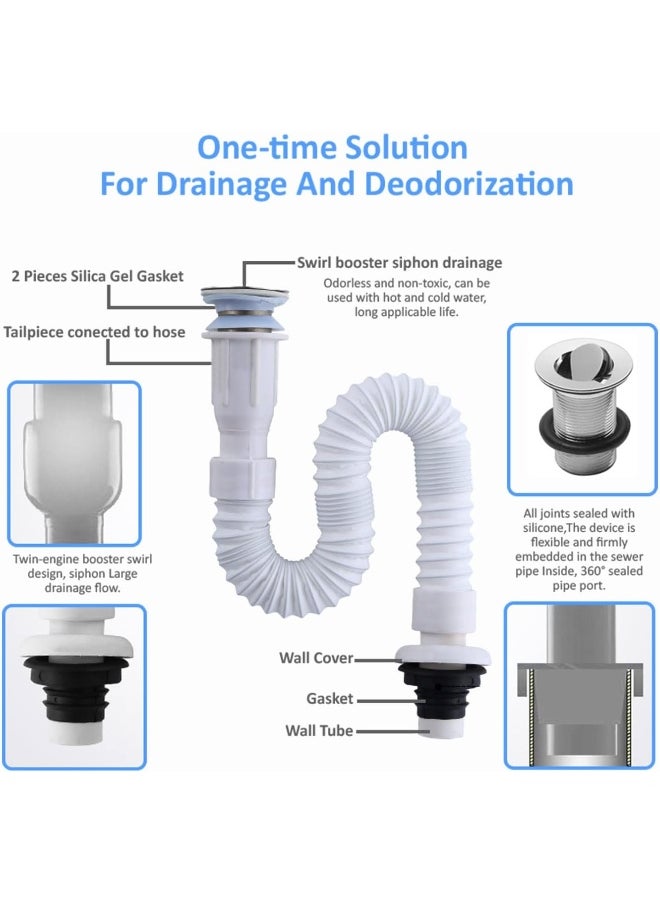 Rubik Kitchen Bathroom Sink Drain Pipe 15-31 inch, Telescopic Deodorant Steel Drainer for Sink or Wash Basin with ABS Magic-Pipe Full Set, Expandable & Flexible  - Image 2