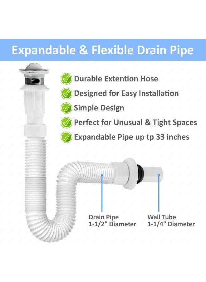 Rubik Kitchen Bathroom Sink Drain Pipe 15-31 inch, Telescopic Deodorant Steel Drainer for Sink or Wash Basin with ABS Magic-Pipe Full Set, Expandable & Flexible  - Image 4