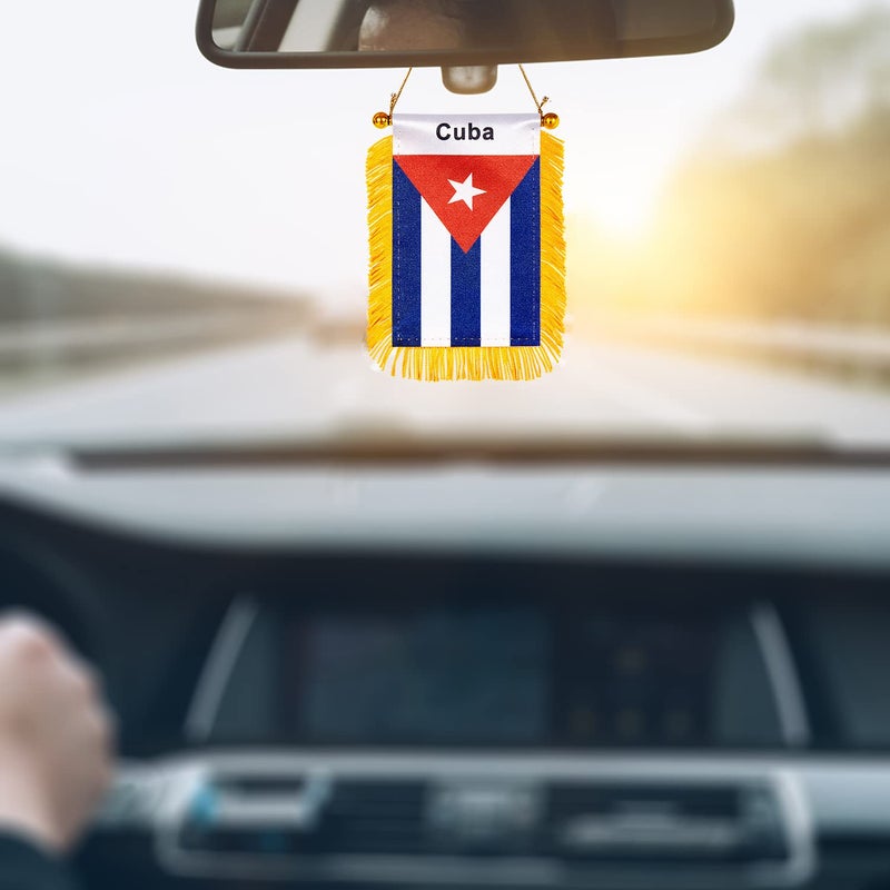 WXTWK 3 X 5 Inch Cuba Flag Cuban Window Hanging Flag Small Mini Car Flags Banners Rearview Mirror Decoration with Suction Cup Golden Fringy Banner - Image 4