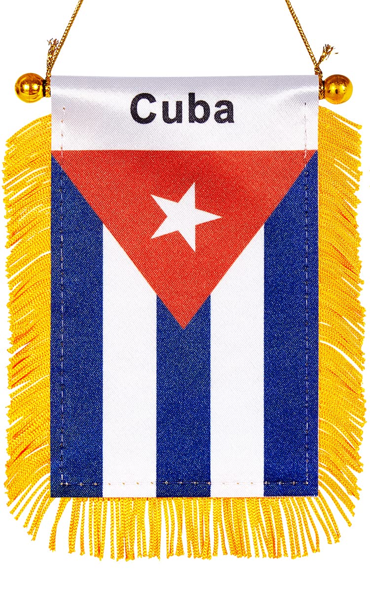 WXTWK 3 X 5 Inch Cuba Flag Cuban Window Hanging Flag Small Mini Car Flags Banners Rearview Mirror Decoration with Suction Cup Golden Fringy Banner - Image 1