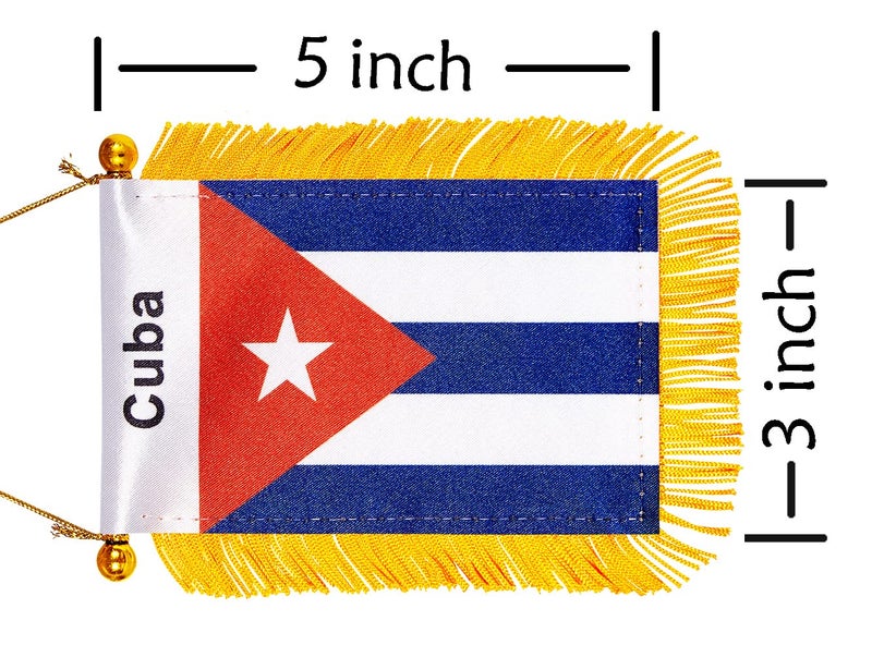 WXTWK 3 X 5 Inch Cuba Flag Cuban Window Hanging Flag Small Mini Car Flags Banners Rearview Mirror Decoration with Suction Cup Golden Fringy Banner - Image 2