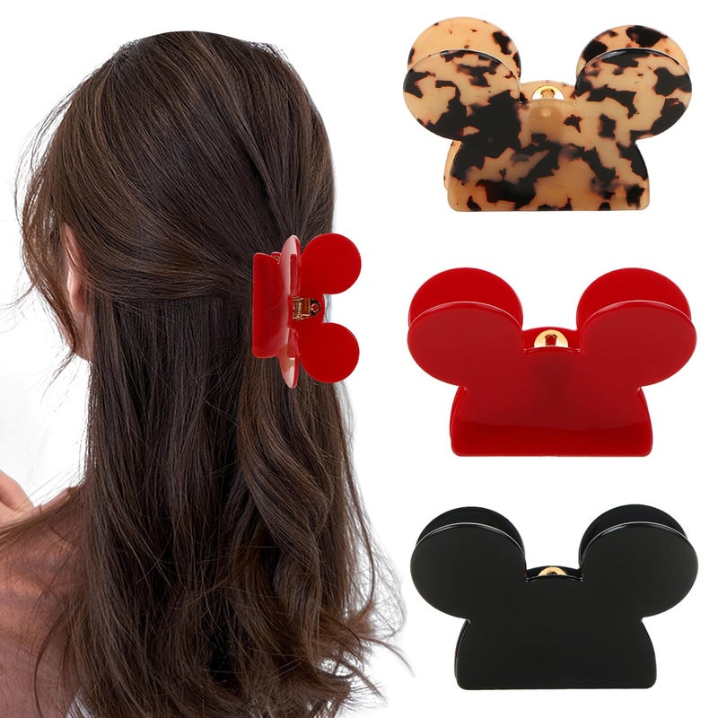 Mouse Ears Hair Claw Clips BENOSPACE 3Pcs Acrylic Mouse Head Hair Clips for Thin Medium Curly Hair Lady Bear Nonslip Hair Catch Barrette Strong Hold Jaw Clamp Women Fashion Hair Styling Accessories