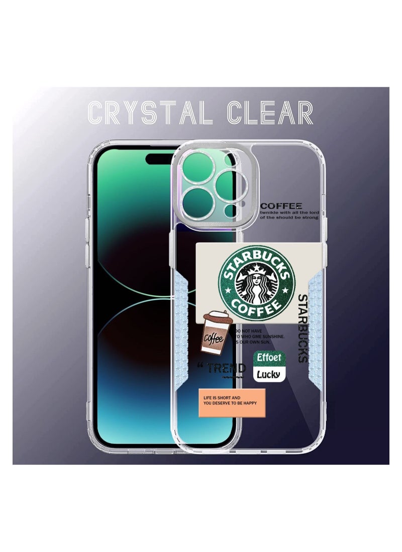 Starbucks - Starbucks Series High Quality Square Edge Cover Full Lens Protective Transparent TPU Case With Stickers For Apple iPhone 14 Pro Silver - Image 1