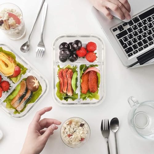 Red-Rubby Glass Lunch Box with 3-Compartment Meal Containers Food Storage Box with Air Vent Lid Lunch box for office school and travel. (Multicolor Lid) pack of 1 - Image 4