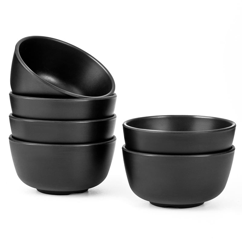 TP Unbreakable Soup Bowls 10 Ounce Melamine Bowls Set 45 Cereal Bowl Black Bowls for Cereal Soup Rice Pasta Salad Oatmeal Chip Resistant Set of 6