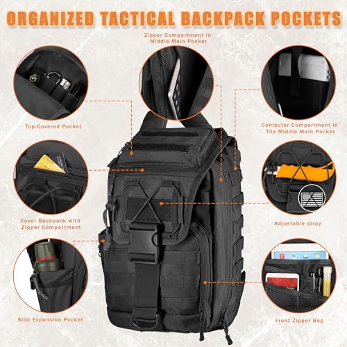 MANETTA Tactical Sling Bag for Men,Large Tactical Shoulder Bag with Bottle Holder, Cross Body Bag Chest EDC Bag For Camping Hiking Trekking Daypack - Image 4
