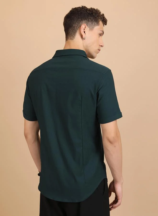 Ketch Slim Fit Spread Collar Casual Shirt by Styli