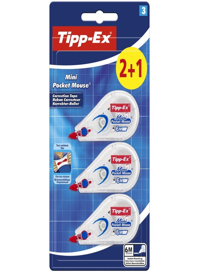 Bic TIPP-Ex Mini Pocket Mouse Correction Tape - Pack of 2 + 1,White